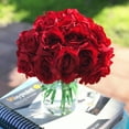 thumbnail image 2 of Enova Home Artificial Flowers Silk Open Roses Fake Flowers Arrangement in Cylinder Glass Vase with Faux Water for Home Office Wedding Decoration (Red), 2 of 6