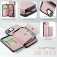 thumbnail image 4 of For iPhone 16e Case, Detachable 2 in 1 PU Leather Zipper Wallet Case for Women Men with RFID Blocking Removable Card Holder Slot Magnetic Closure Shockproof Protective Phone Cover,Pink, 4 of 7