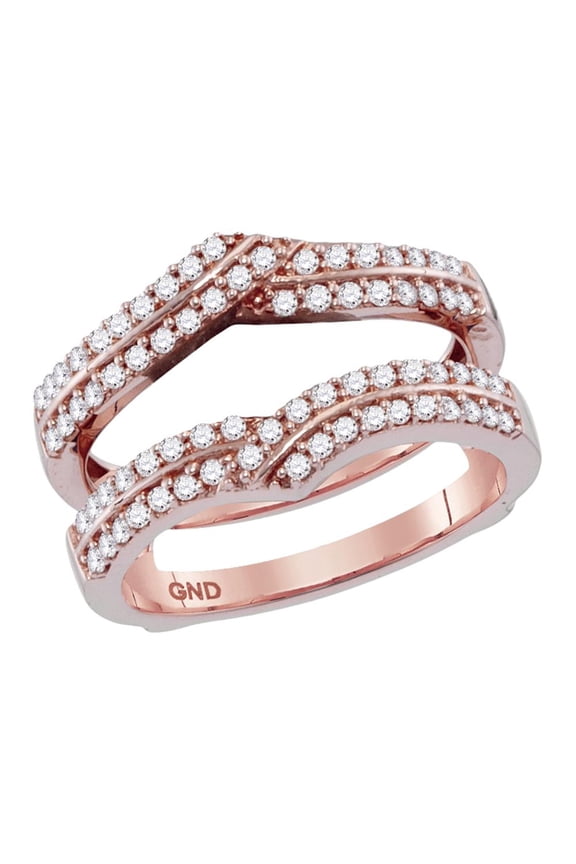 14kt Rose Gold Womens Round Diamond Ring Guard Wrap Solitaire Enhancer 1/2 Cttw