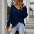 thumbnail image 5 of WULMLEO Women Off Shoulder Wrap Ribbed Knit Sweaters Long Sleeve Loose Cross Front Pullover Tops Navy S, 5 of 6