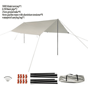 DANCHEL OUTDOOR Foldable Luxury Waterproof Camping Tent Canopy, Khaki Large Awning Hammock Tent, Waterproof Oxford Cloth Suitable for Camping in Yurt Tents