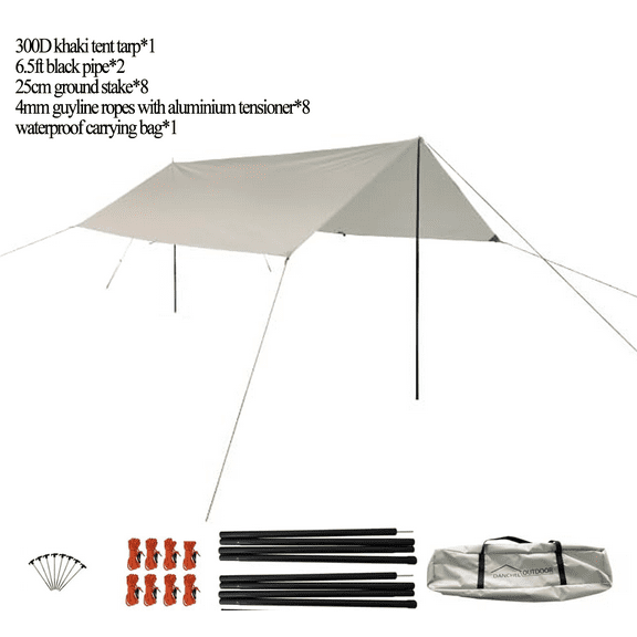 DANCHEL OUTDOOR Foldable Luxury Waterproof Camping Tent Canopy, Khaki Large Awning Hammock Tent, Waterproof Oxford Cloth Suitable for Camping in Yurt Tents