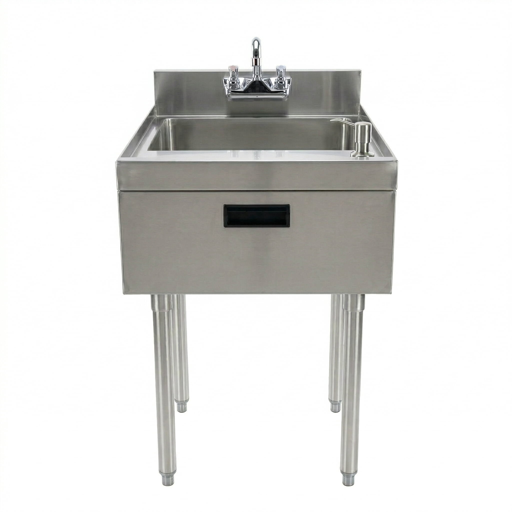 22.5 in. x 18 in. Stainless Steel Underbar Hand Sink with Soap and Towel Dispensers, 14 in. x 16 in. Bowl, Faucet, and Drain Basket