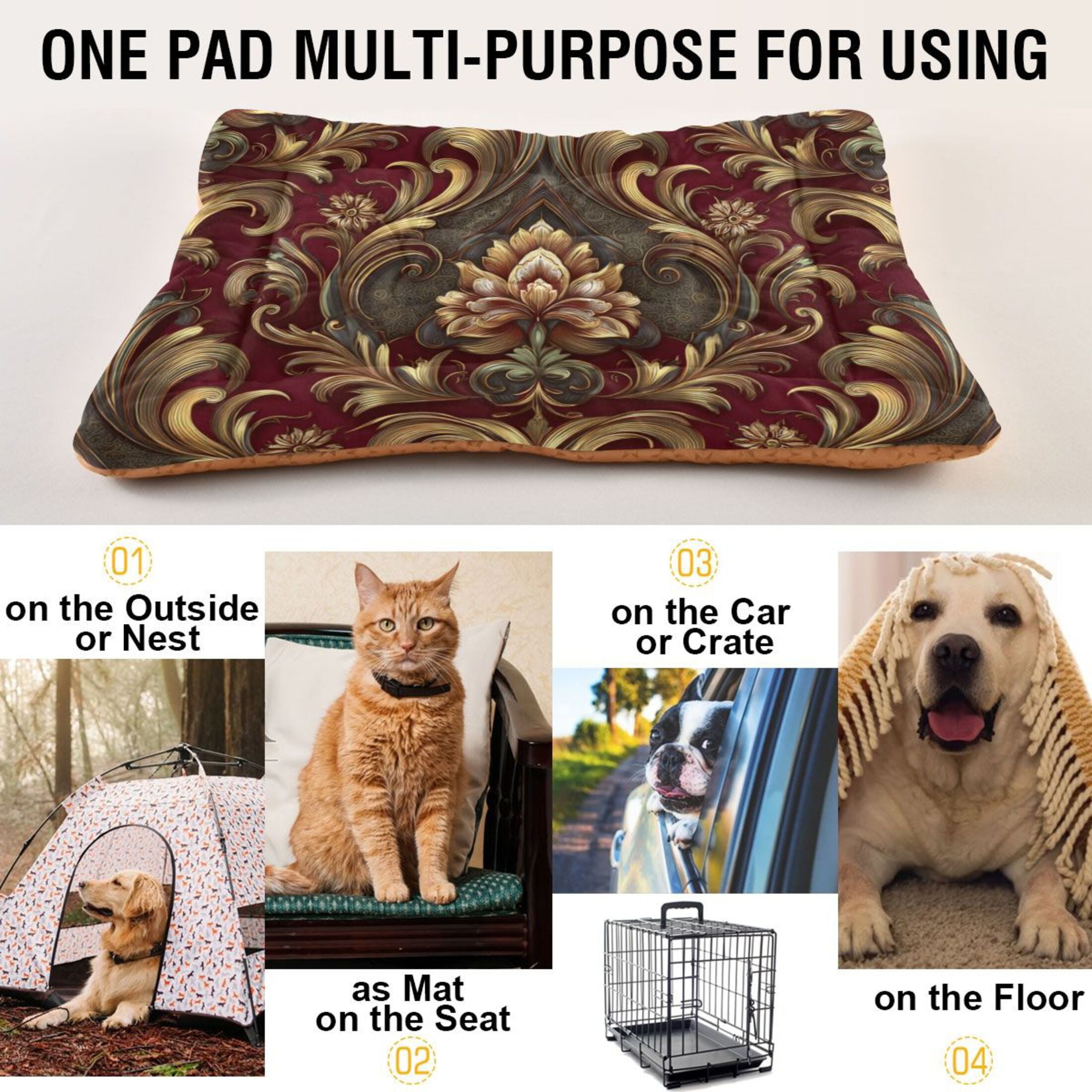 Cozy Mat Pet Bed Indoor Outdoor Warm Soft For Cat Dog Puppy(S/M) Luxurious Of Baroque