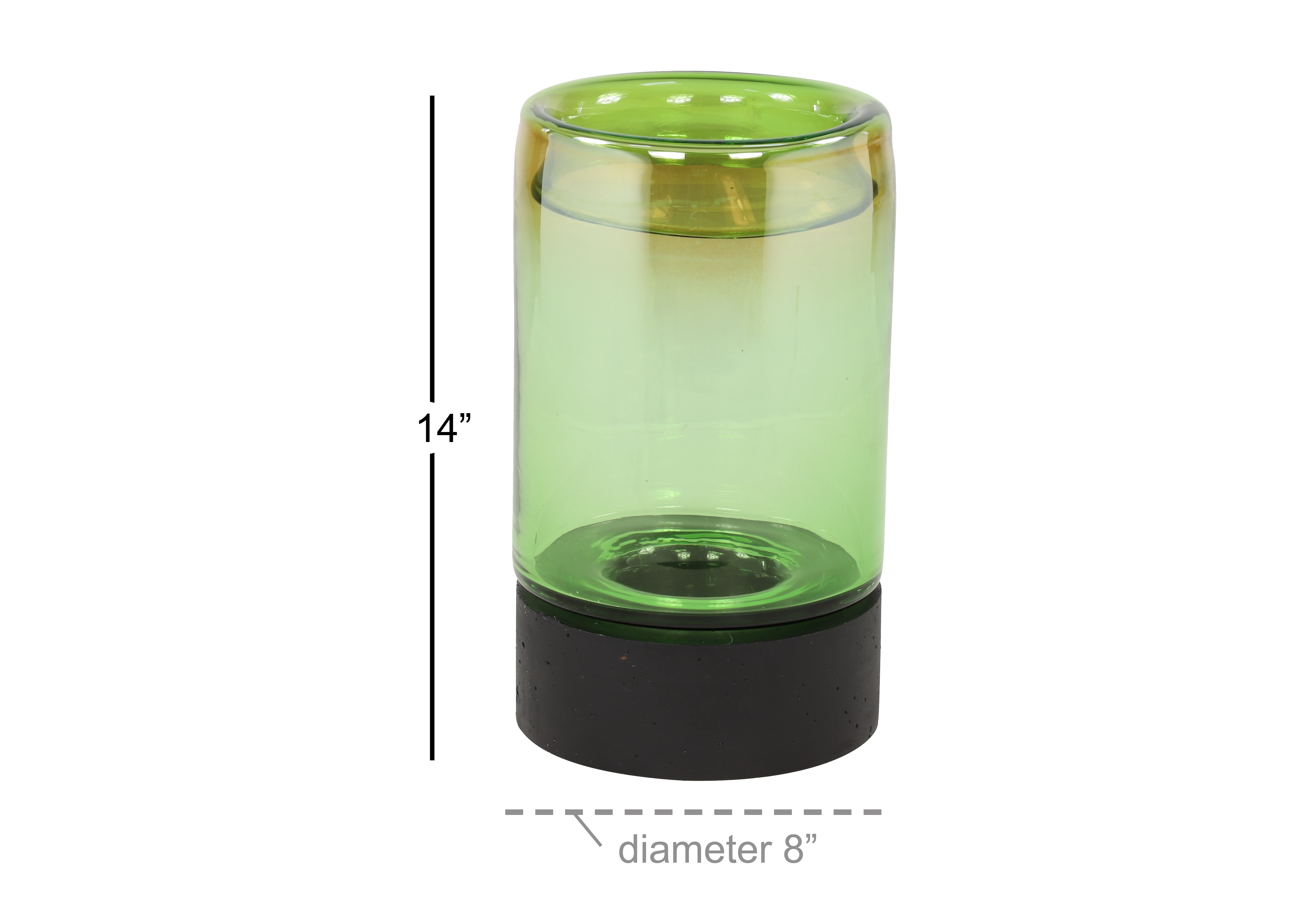 Decmode - Contemporary Large Round Candle Holder w/ Gold & Yellow Glass Lantern, 8” x 14”