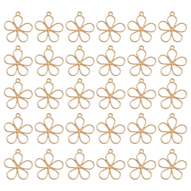 Uxcell 30Pcs Aleación de Pendientes de Bisel Abierto, Colgante de Marco Hueco de Flor del Cielo, Oro Claro