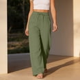 thumbnail image 2 of QASIEATN Women's High Waist Side Pockets Wide Leg Casual Elastic Waist Rayon Wide Leg Pants Flowing Beach Pants, 2 of 9
