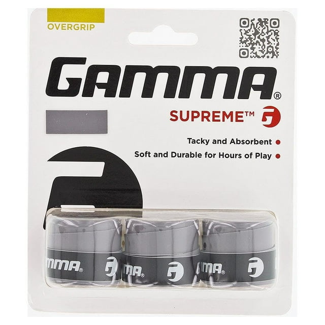 GAMMA Supreme Overgrip, paquete de 3, gris, para deportes de raqueta