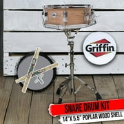 Snare Drum Pack by Griffin - Drummers Percussion Kit Stand Set Wood Maple Sticks