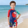 thumbnail image 4 of Boys Piece Swimsuit With Matching Swim Cap Cartoon Design Sun Rash Guard For Toddler And Kids Swimming, 4 of 5