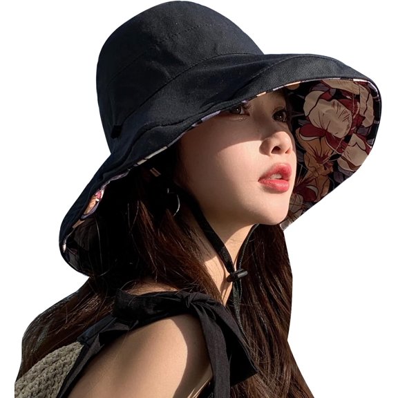 Women Wide Brim Sun Hat, Beach Bucket Hats, UV Protection Lady Hat, Reversible Foldable Travel