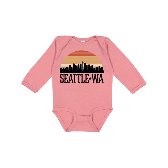 Inktastic Seattle Washington Skyline Sunset Boys or Girls Long Sleeve Baby Bodysuit