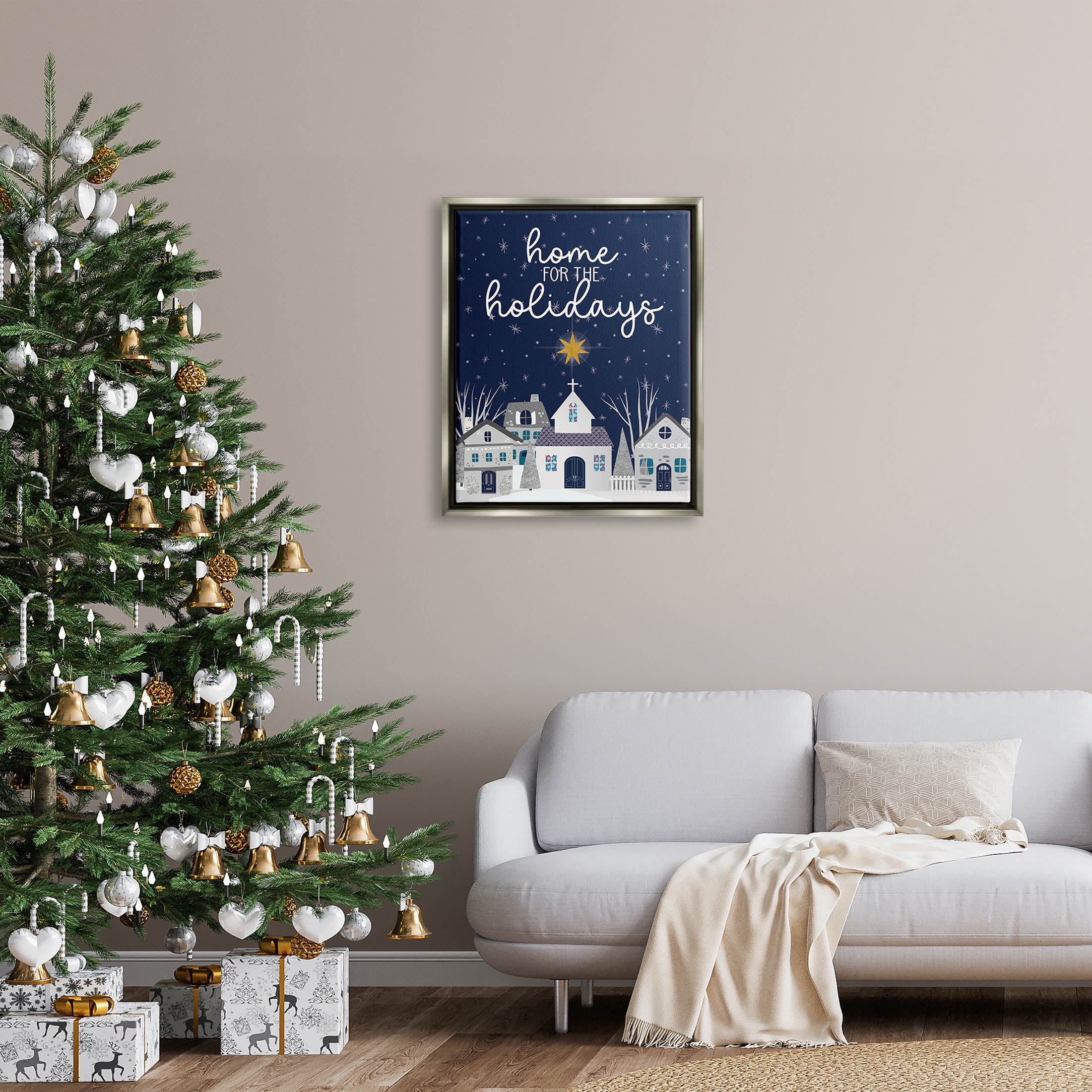 Stupell Industries Home For The Holidays Night Sky Graphic Art Luster Gray Floating Framed Canvas Print Wall Art, Design by Linda Birtel