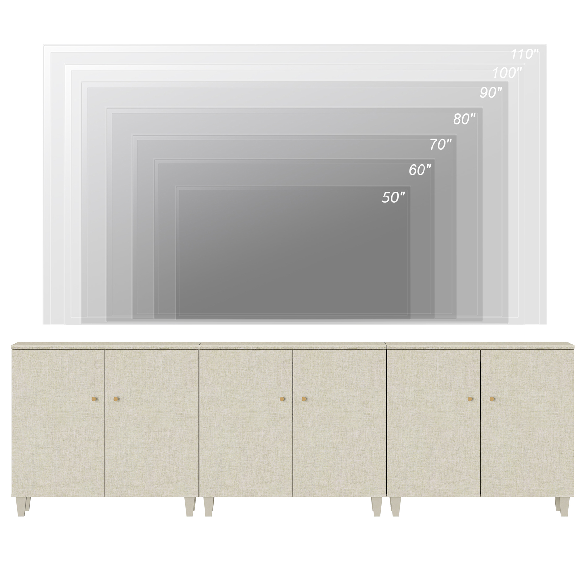 WAMPAT TV Stand Cabinets for 100+ Inch Flat Screen, 3-in-1 Modern Highboy Wooden Entertainment Center with 9 Compartments, Dark Beige
