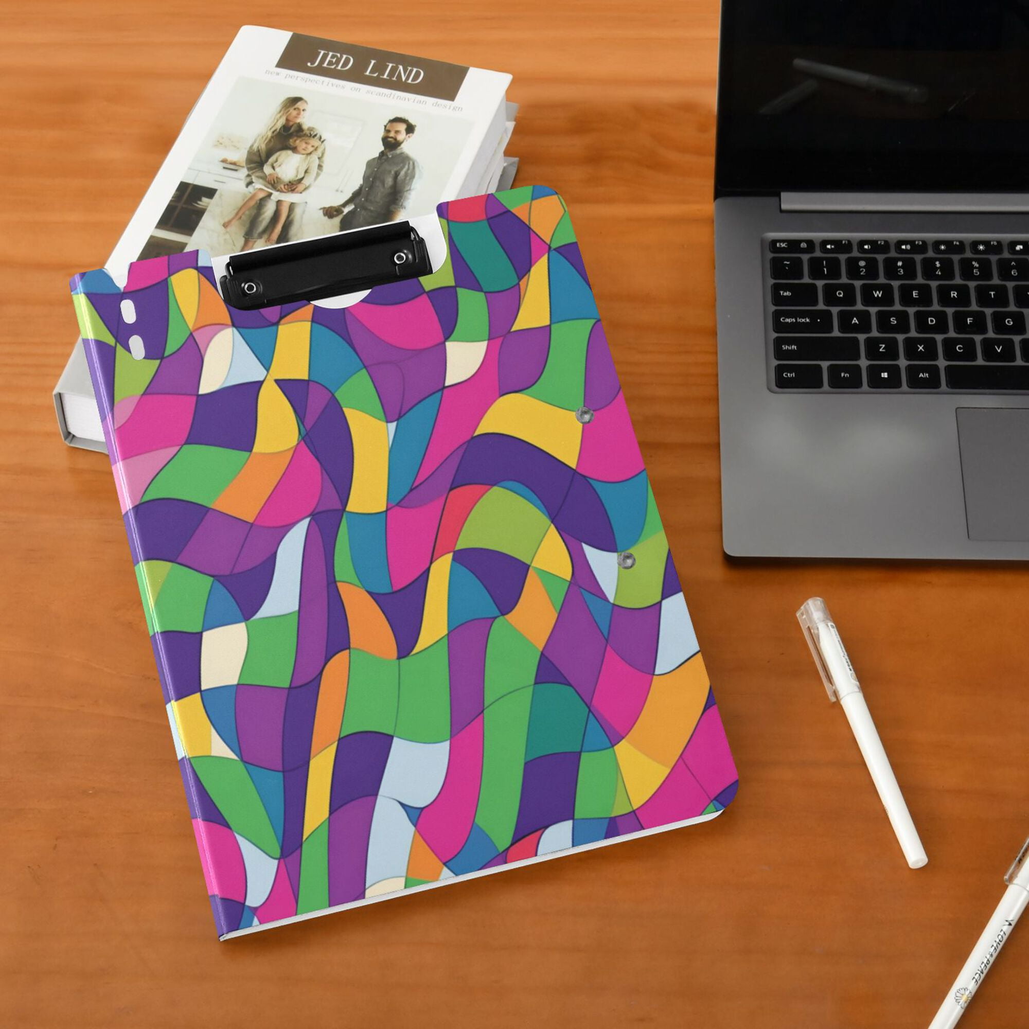 FORMRS A4 Clipboard Folder with Pen Holder Horizontal Foldable School Office Binder, Colorful Plaid