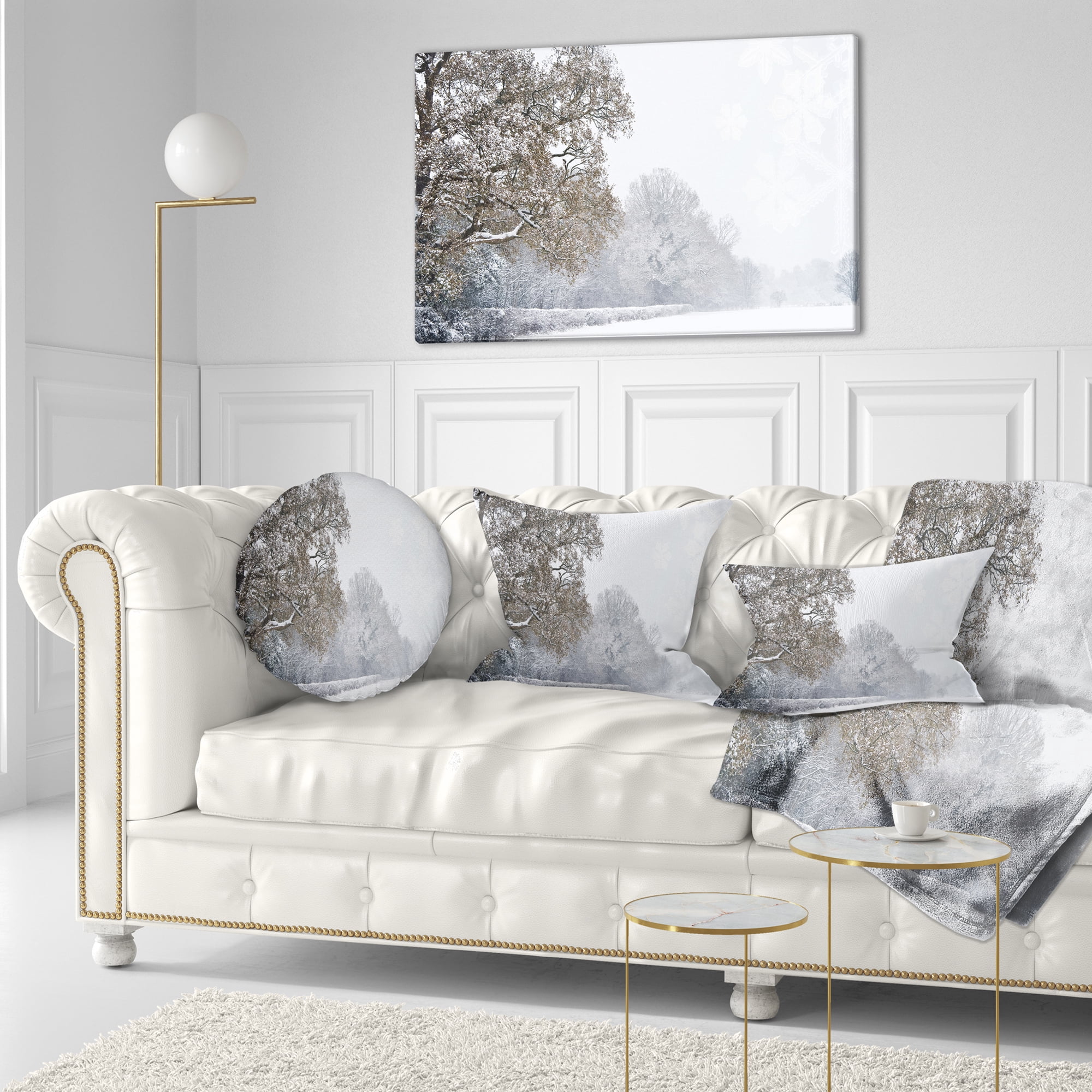 Designart Christmas Winter Snow - Landscape Photography Throw Pillow - 12x20