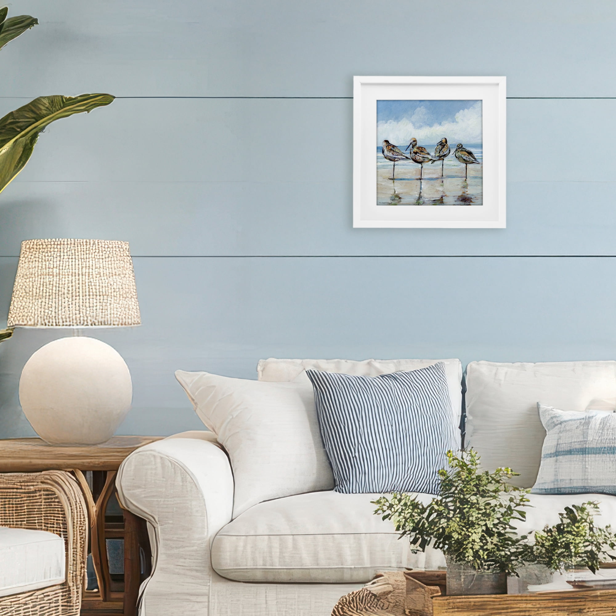 Stupell Industries Sandpipers Balancing On Beach White Framed Print Under Glass, design by Susan Winget