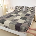 thumbnail image 3 of Feelyou Grey Buffalo Square Queen Sheet Sets for Men, Patchwork Checkered Flat Sheet, Vintage Fashion Theme Queen Fitted Sheet, Ultra Soft Bedroom Decor, 4-Piece, 3 of 7