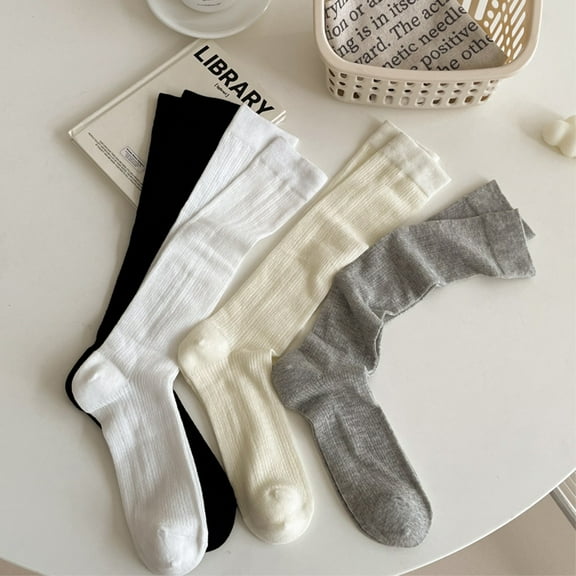 4 Pairs Women Cotton Knee High Socks Long Ribbed Knit Slouchy Boot Socks Soft Warm for Women Girls