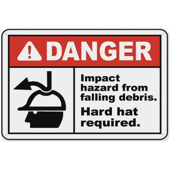 Impact Hazard From Falling Debris Sign 8"x12" - Aluminum Tin Warning for Home Outdoor Garden, High-Visibility Safety Decor for Construction