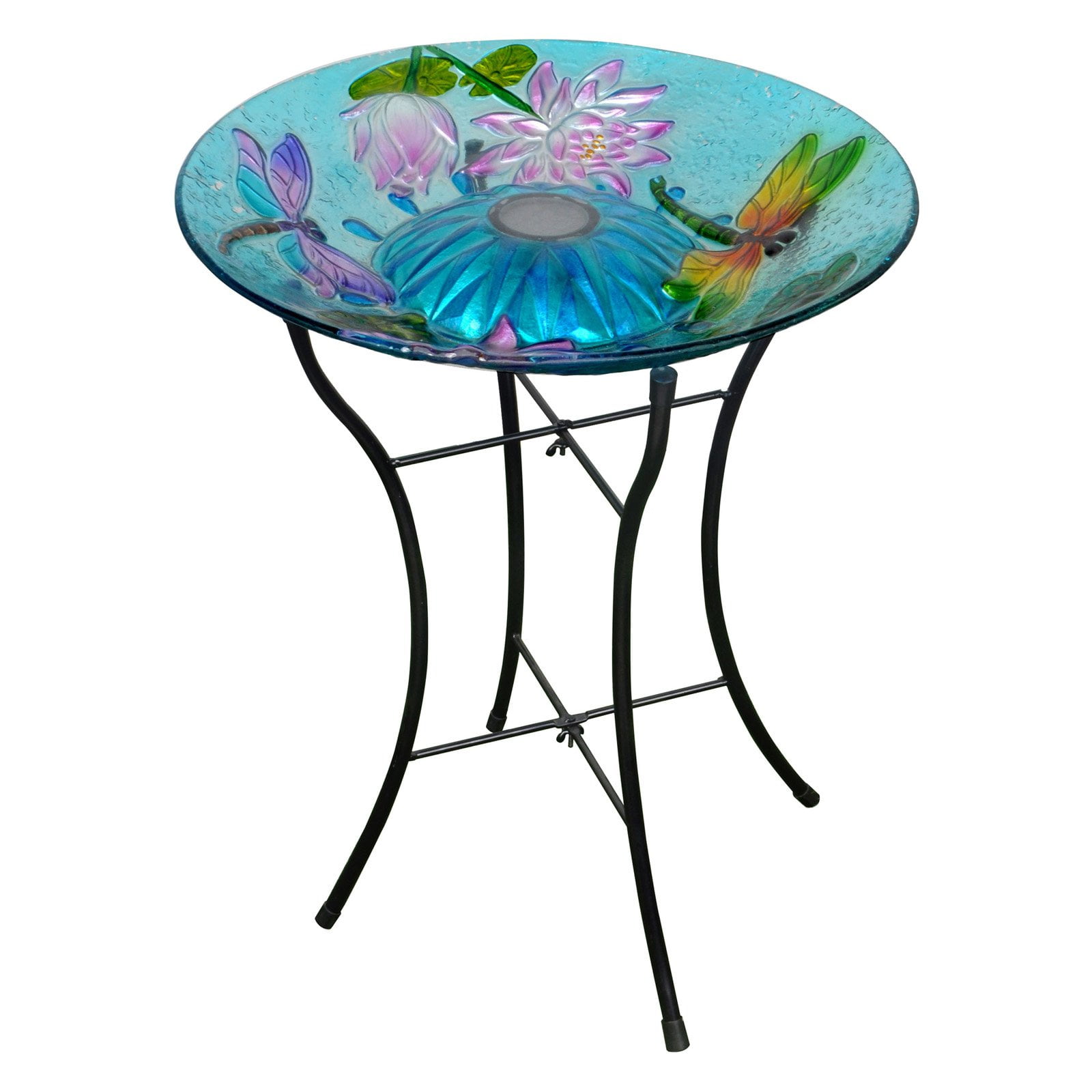 Peaktop Outdoor Garden Solar Dragonfly Glass Birdbath by Teamson Design