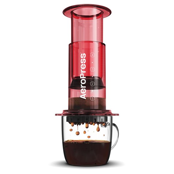 Prensa de café AeroPress Clear Red: método de preparación 3 en 1 que combina prensa francesa, vertido, espresso, café con cuerpo sin arena ni amargor, pequeña cafetera portátil para acampar y viajar,