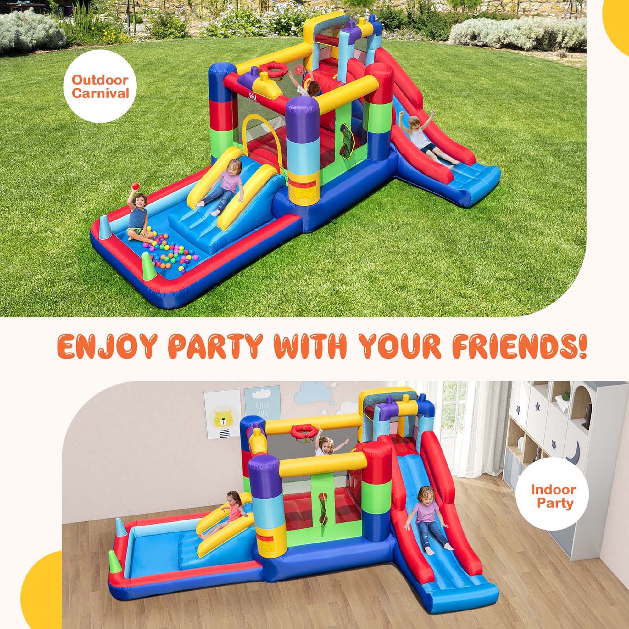 Costway Mutifunctional Kids Infalatable Bounce Castle with 50 Ocean Balls & 735W Blower - image 4 of 10