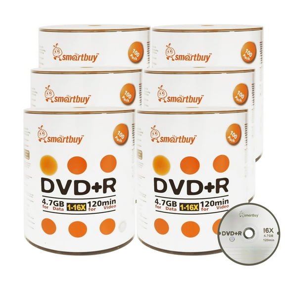 600 Pack Smartbuy 16X DVD R DVDR 4.7GB Logo Top (Non-Printable) Data Video Blank Recordable Disc