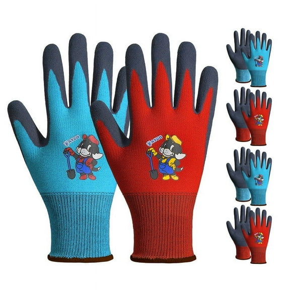 KAYGO Kids Gardening Gloves 4 Pairs - Polyester Seemless Knitted with Latex Sandy Finish Coating, KGKID100, Ideal for Kids Gardening, DIY,Light Duty Works, and Outdoor Activities (Blue&Red,3XS )