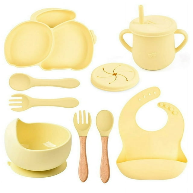 9Pcs Children‘S Silicone Tableware Set Baby Non-Slip Divided Children‘S Plate Bowl With Suction Cup
