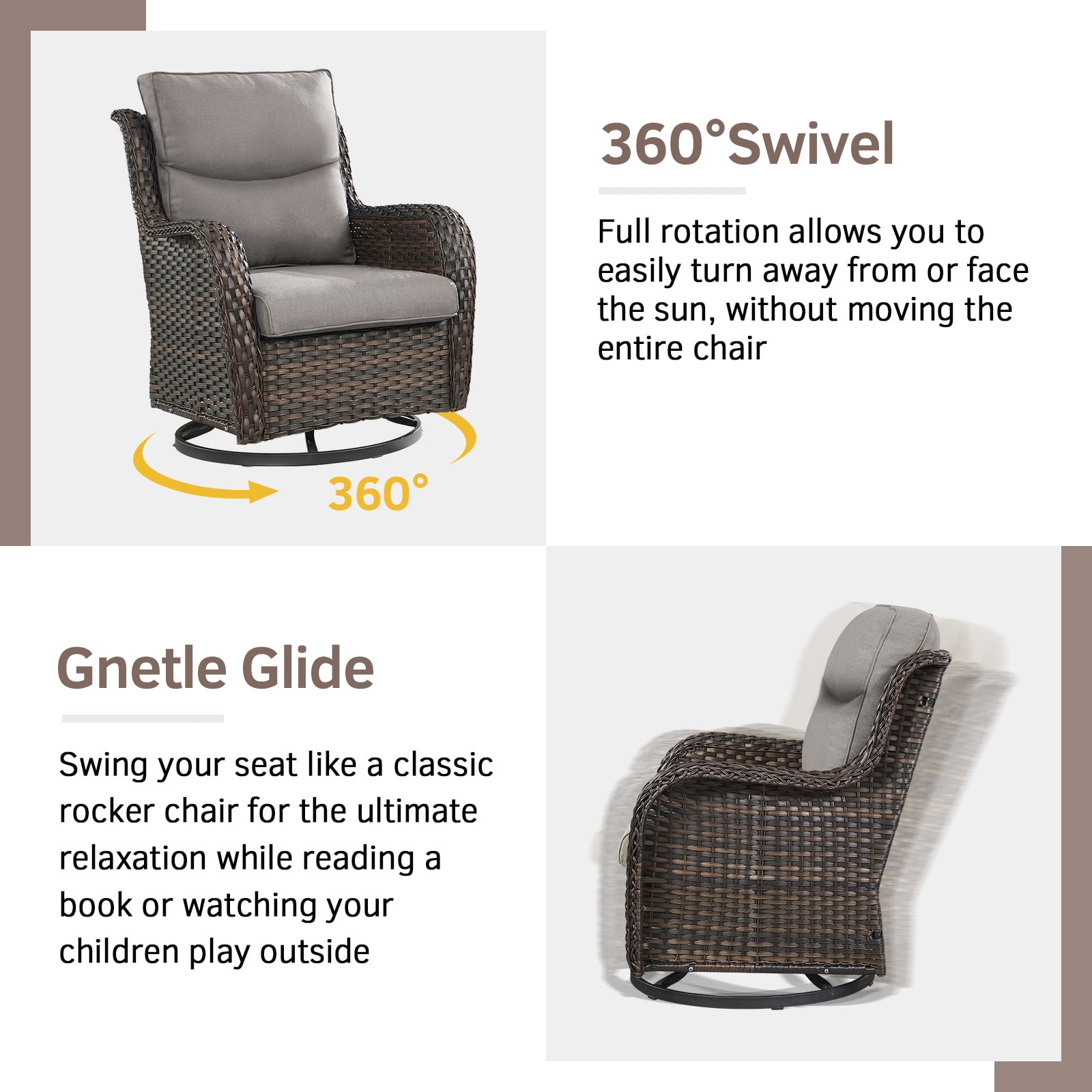 Gymojoy 4 Pieces Outdoor Patio Wicker Furniture Conversation Set All Weather High-Back Outdoor Swivel Chairs Patio Glider with Ottoman for Backyard