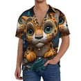 thumbnail image 7 of Lsque Playful Leopard Art print Men's Cuban Collar Short Sleeve Shirt Summer Beachwear Casual Button Down Fashionable Vacation Leisure Shirt-4X-Large, 7 of 7