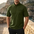 thumbnail image 2 of Men's Solid Short Sleeve Stand Collar Half Zip Outdoor Casual Sports Top Shirt Moisture Wicking Quick Dry UPF 50 Sun Protection Breathable Travel Gym Hiking Polo | JASKFLY,Army Green L, 2 of 7