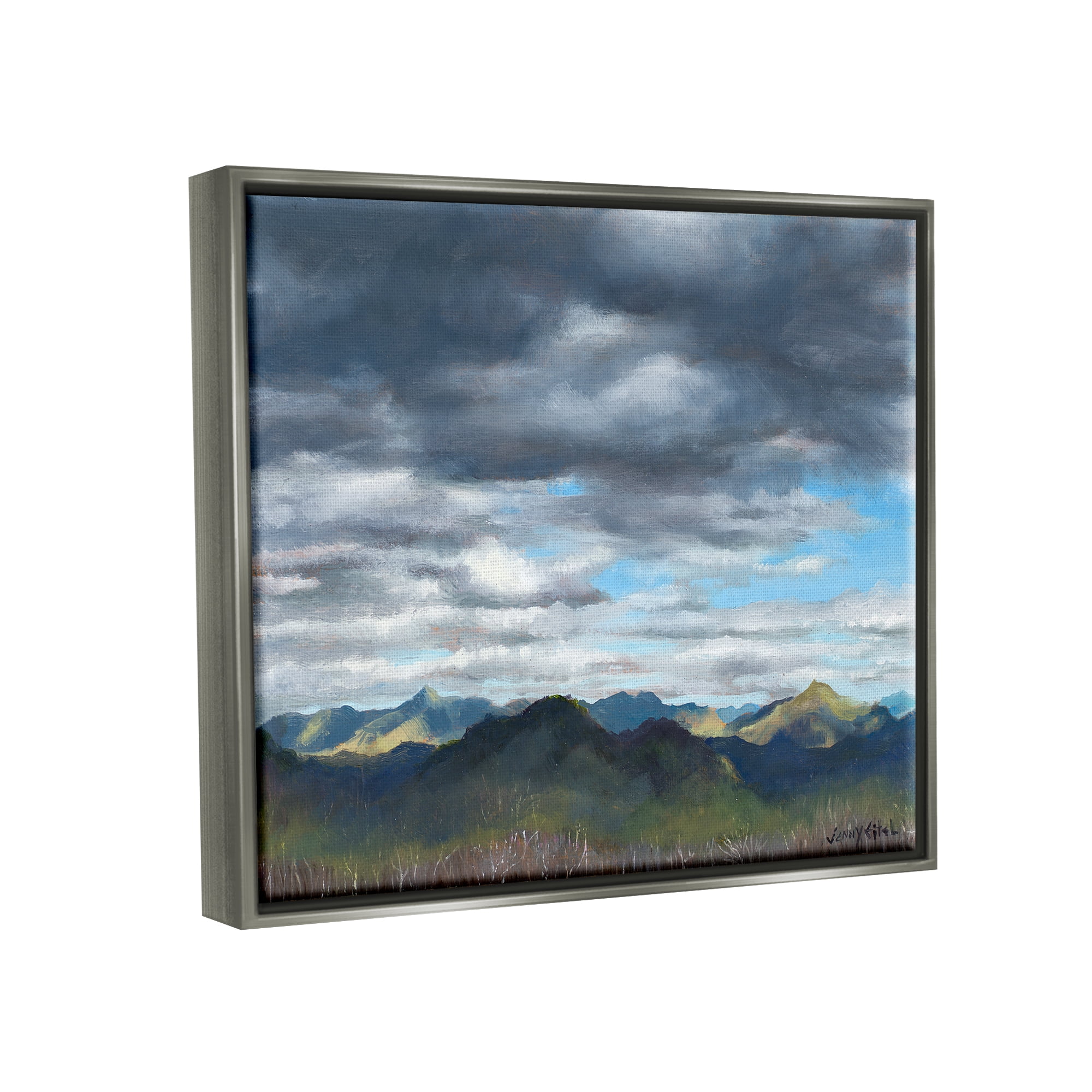 Stupell Industries Overhanging Clouds Rural Mountain Range Peaks Landscape Painting Luster Gray Floating Framed Canvas Print Wall Art, Design by unknown