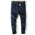 thumbnail image 3 of SWSMCLT Men's Chino Pants Solid Cotton Fitted Trousers Casual Pants Lightweight Stretch Cuffed Flat Front Ankle Length Slim Fit Tapered Leg Harem Streetwear Navy Blue 36, 3 of 3