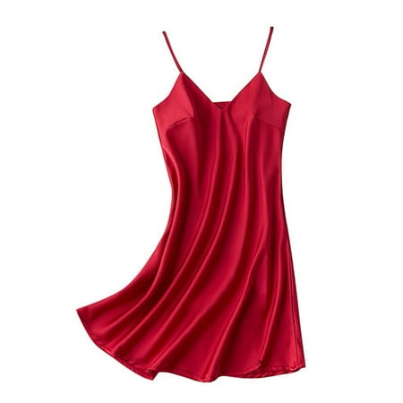 

OVBMPZD Women s Valentine Nightgown Satin Pajamas Silk Camis Sleepdress Sexy Babydoll Lingerie Straps Nightdress Red XXL