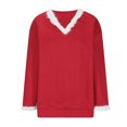 thumbnail image 6 of Womens Christmas Sweaters Holiday Outfit Long Sleeve V Neck Blouses Faux-fur Fluffy Trim Knit Pullover Red Tops (XL, Red), 6 of 6