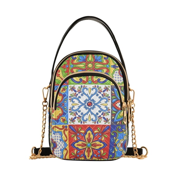 Small Crossbody Bags for Women Mexican Talavera Cute Cell Phone Wallet Multi Zipper Pockets Purse Handbag