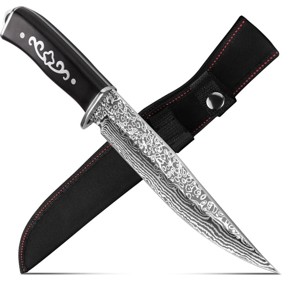 Plys Fixed Blade Hunting Knife with Sheath, Full Tang Survival Camping Knife with Wood Handle & Clip Point for Men Bushcraft