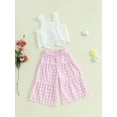 thumbnail image 5 of Loicainy Toddler Baby Girl Summer Clothes Set 6 12 18 24 Months 2T 3T 4T Eyelet Embroidery Cami Tops + Elastic Waist Plaid Print Wide Leg Pants 2 Pcs Outfits, 5 of 9
