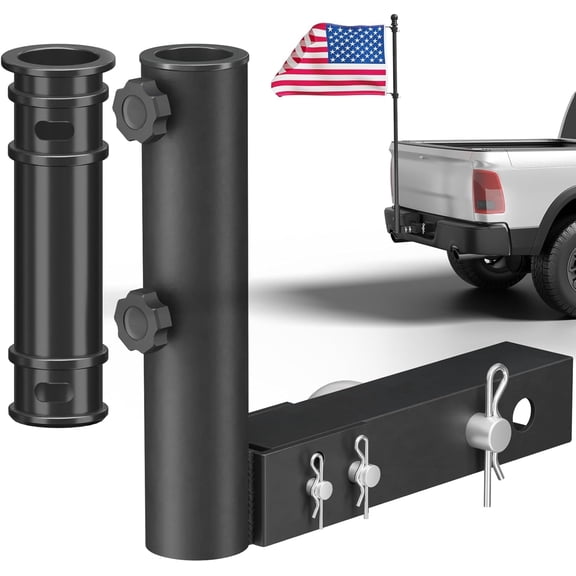 Flag Pole Holder - Heavy Duty Flag Pole Holder for Outside House, Universal Hitch Flag Pole Holder for 2" Receiver, Black (Fits Most Flagpoles)