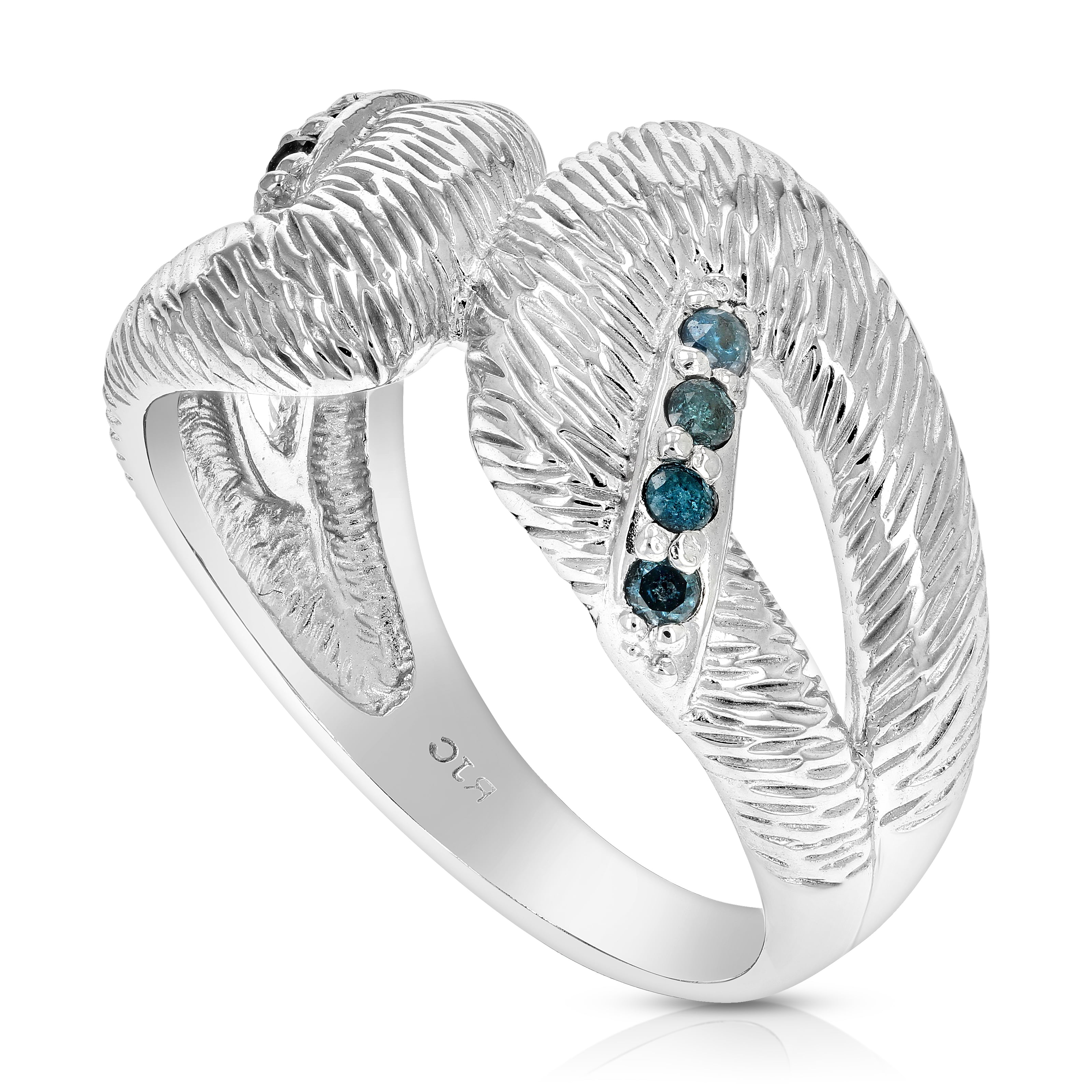 Vir Jewels 0.15 CTTW Blue Diamond Ring .925 Sterling Silver with Rhodium Plating Size 7 Female Adult