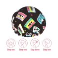 thumbnail image 5 of KLL Colorful Retro Tape Pattern Shower Cap & Bath Cap for Women,Reversible Oversized Waterproof Shower Caps for all Hair Lengths,Elastic Reusable Bathing Hair Cap, 5 of 6