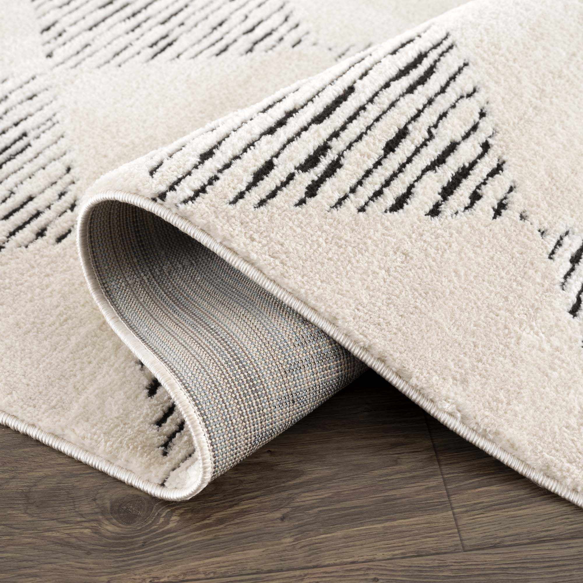 Hauteloom Mahsa Living Room, Bedroom Area Rug - Bohemian Farmhouse Square Tile Pattern - Cream, Black - 5'3" x 7'