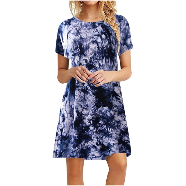 Pompotops Robe Mini Décontractée à Manches Courtes et Col Rond pour Femmes