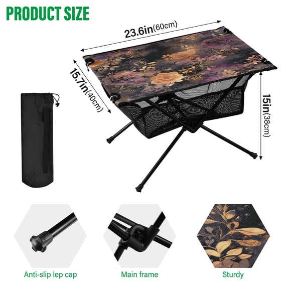 BZSMCE Camping Tables Simple Folding Table Ethereal Roses Pattern Size:23.6*15.7in