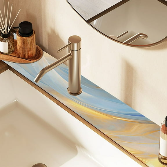 2 Pack Light Blue Gold Marble Faucet Mat for Kitchen Sink 30'' Sink Splash Guard Mat Super Absorbent Fast Drying Drain Pad