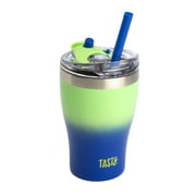 Tasty Kids Double Wall Stainless Steel Tumbler with Straw, 14 Ounce, Blue/Green Ombre