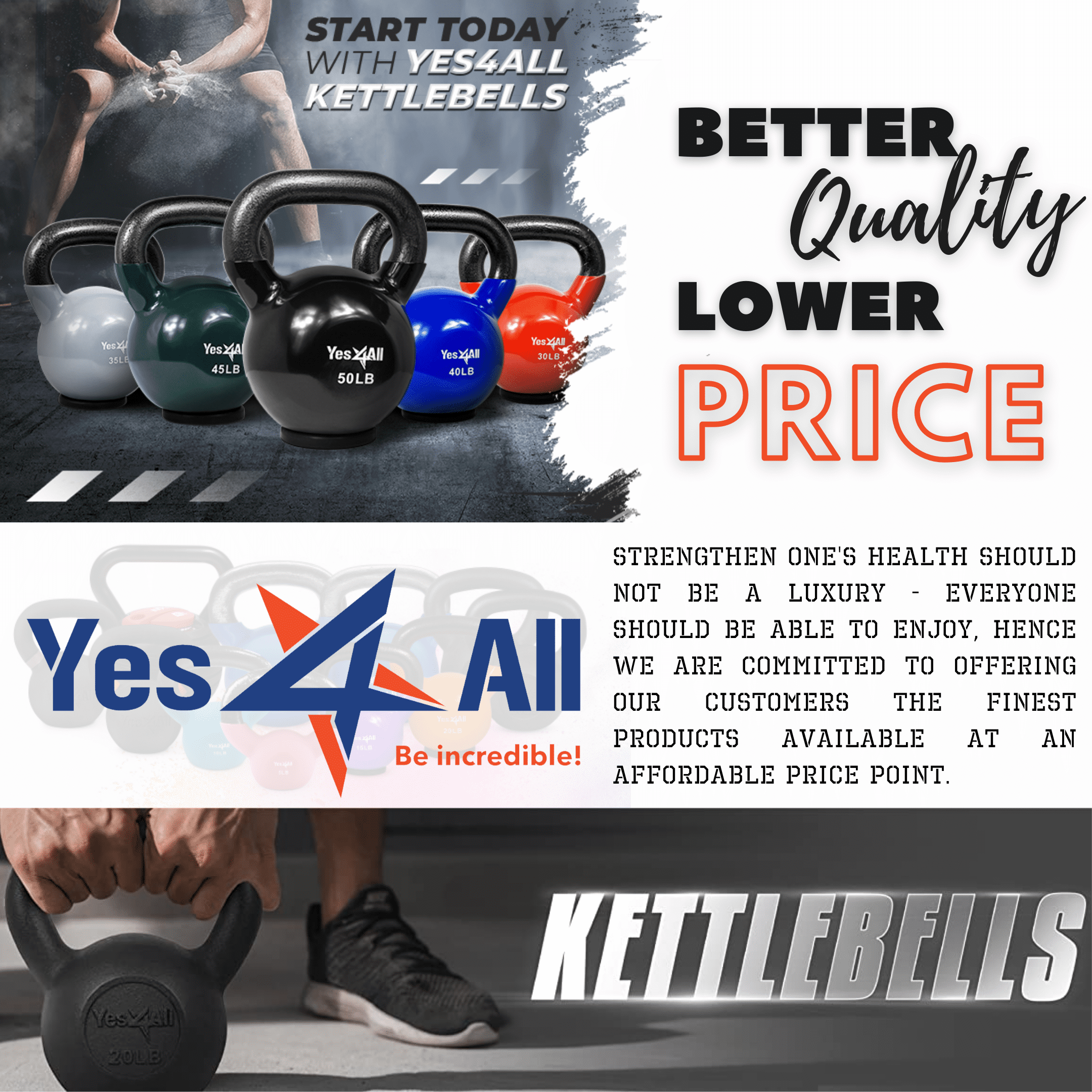 Yes4All 10lb Cast Iron Kettlebell, Black, Single - b.10lb