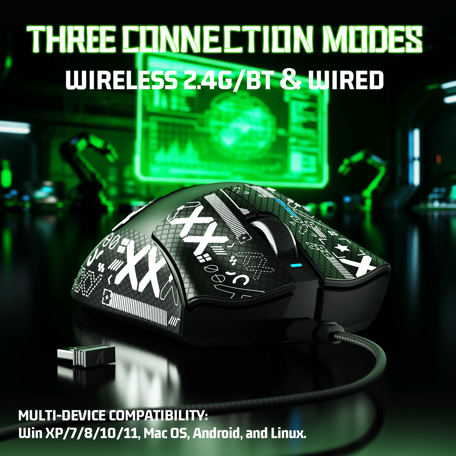 ATTACK SHARK V3 Wireless Gaming Mouse, Tri-Mode 2.4G/USB-C Wired/Bluetooth, PAW3311 Sensor, 25000 DPI, 62g Ultra-Lightweight Design, Grip Tape Included, Black
